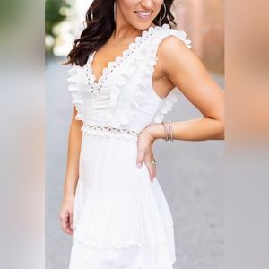 NWT Boutique White Ruffle Lace Mini Sleeveless Dress.